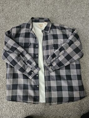 Red Head Sherpa Lined Flannel Shirt Jacket Mens 2XL Black Gray Buffalo Plaid